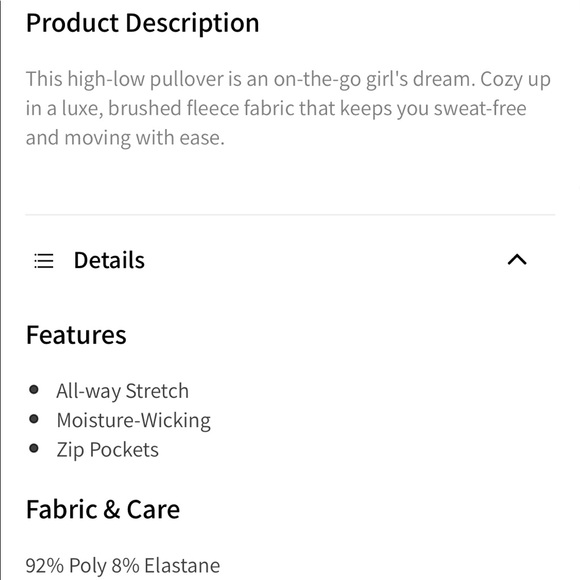 Fabletics Europa Drawstring Cowl Hi-lo Hem Pullover Sweatshirt, size Small 💜 - Picture 10 of 11